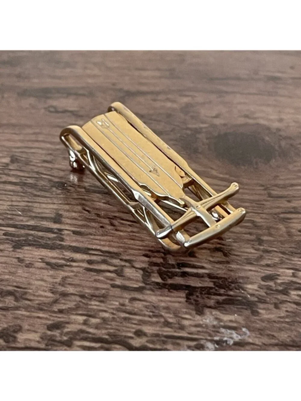 Vintage Winter Sled Brooch Gold Tone Novelty 2